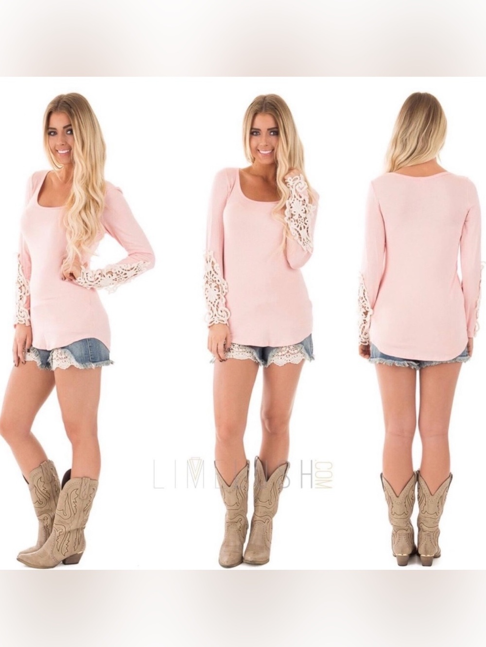 Fashionomics Blush Top W/Lace Detail Sleeves (L)